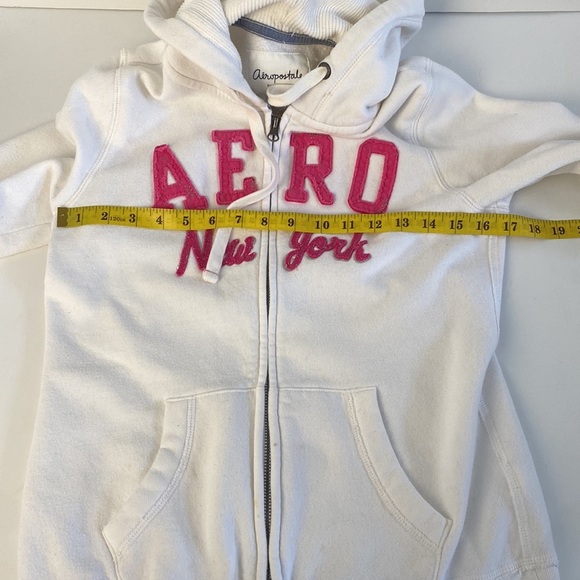 2/$25White casual comfy Aeropostale zip up waffle lined hooded sweater sz medium - Picture 3 of 11